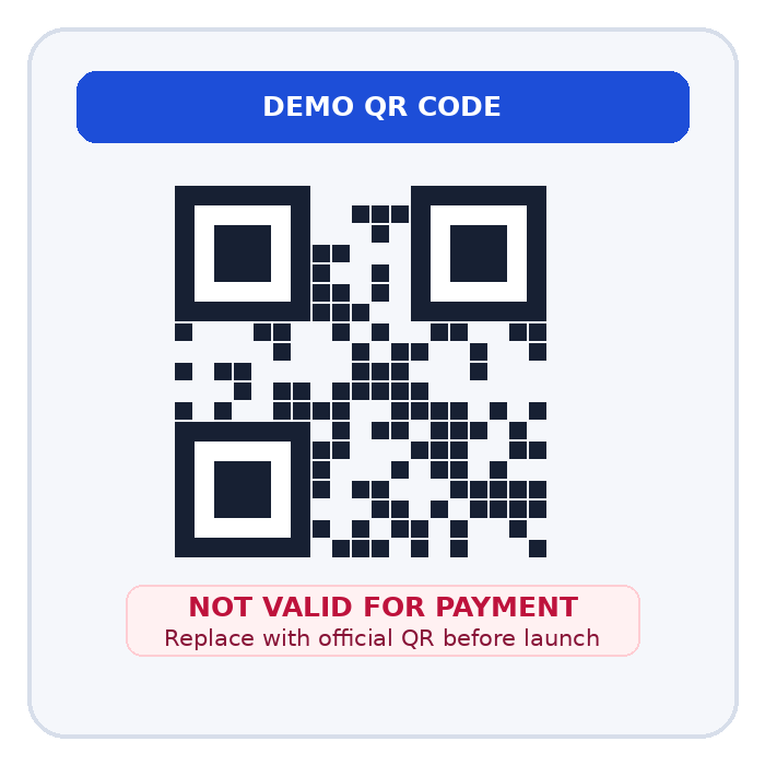 Demo QR placeholder. Not valid for payment.